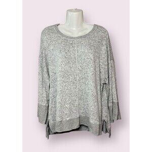 Habitat Women's Large Gray Soft Rib-Trimmed Crew Sweater 3/4 Sleeve Boyfriend